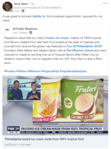 LinkedIn Post about Frutero Ice Cream